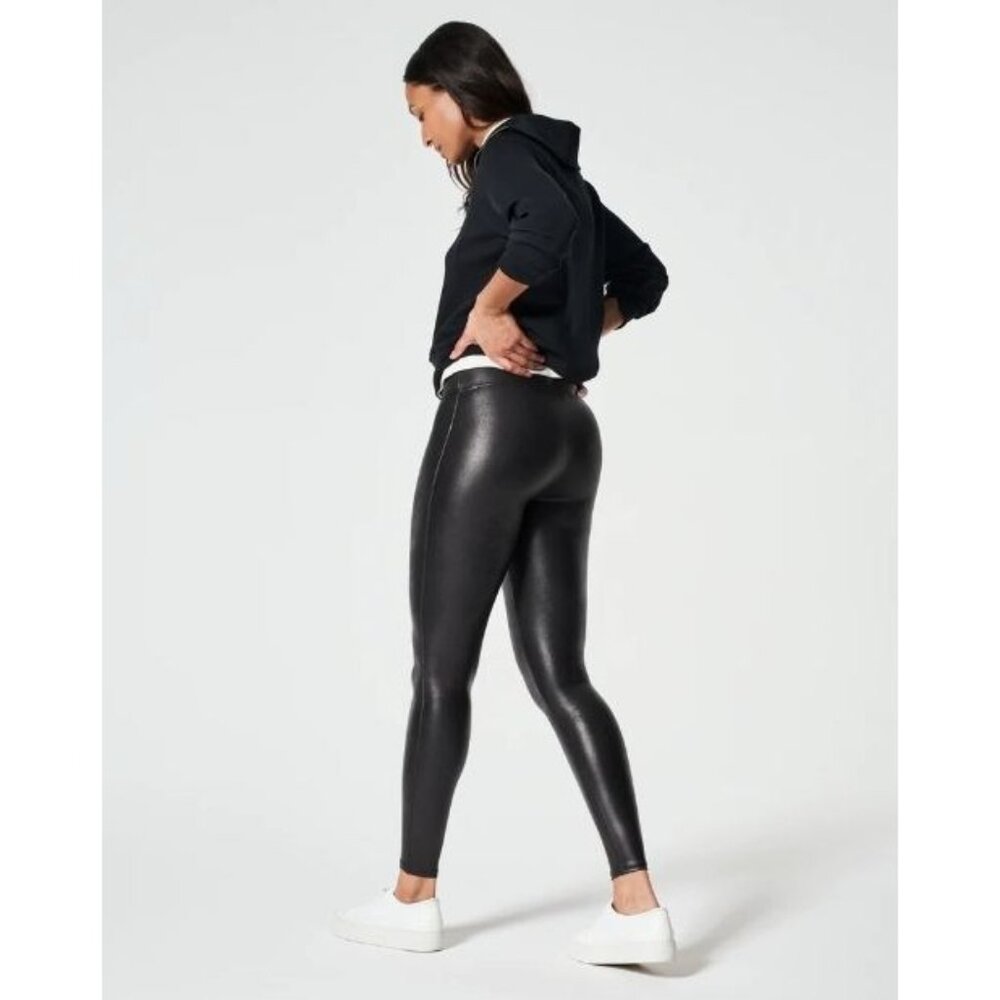 NWT Spanx Women's Black Faux Leather Stretch Shaping Slimming Leggings Sz L 2602 - Picture 3 of 10